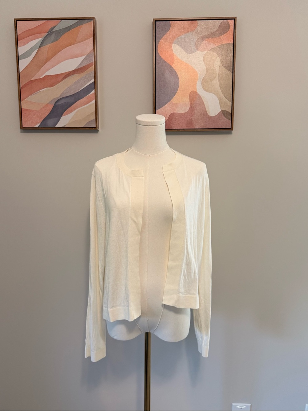 Ann Taylor Cream Open-Front Cardigan Like New Size Large